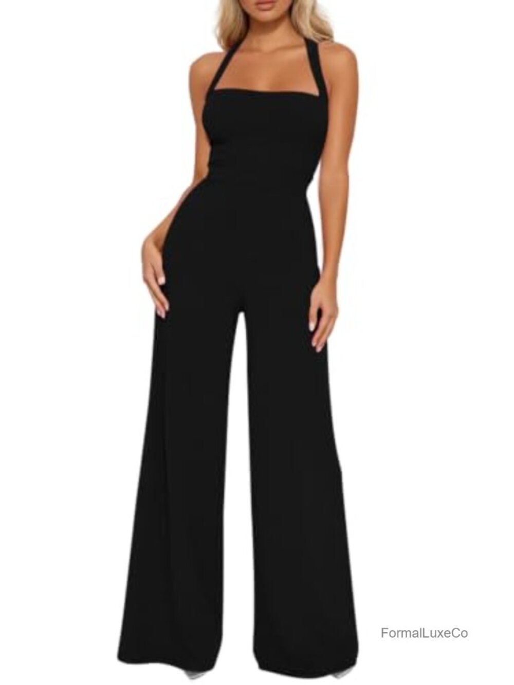 Halter Neck Wide Leg Jumpsuit Sleeveless Slim Fit Backless Party Romper